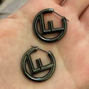 Fendi gunmetal logo F hoop earrings